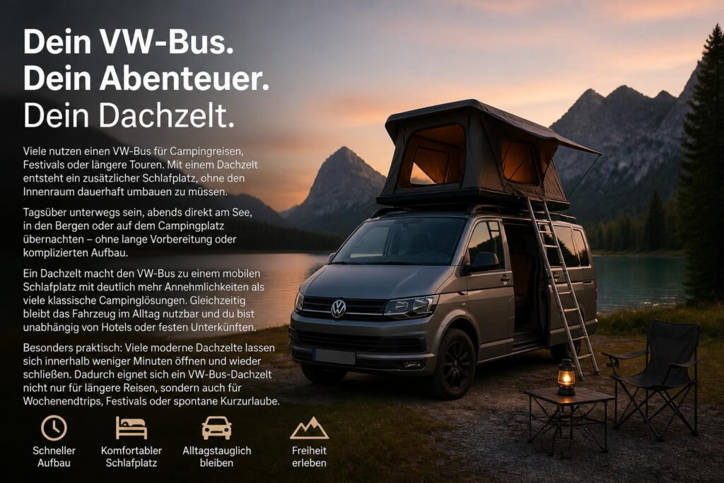 Ungebundenheit auf Rädern: Mit dem VW-Bus und Dachzelt zu Festivals und Roadtrips